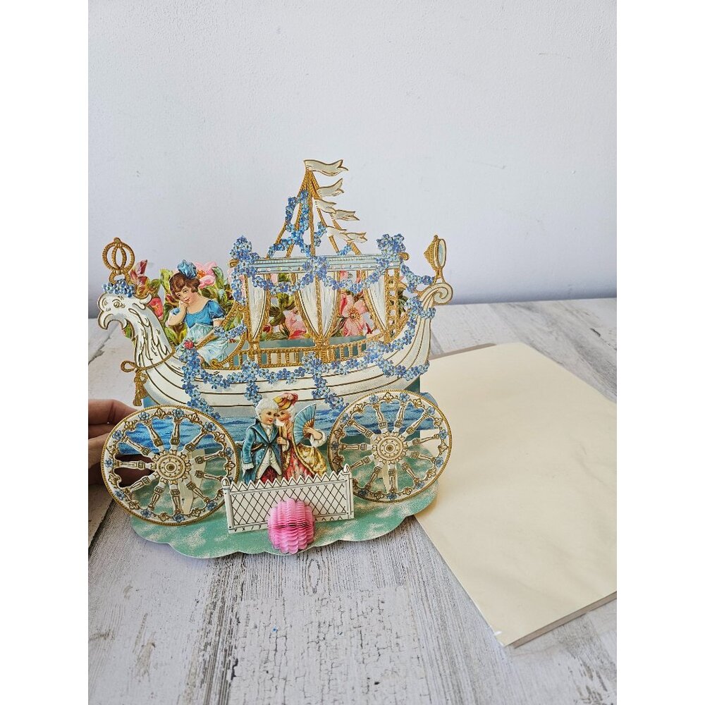 Merrimack vintage die cutout‎ 3D ship Victorian card greetings